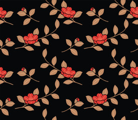 Japanese Round Flower Motif Vector Seamless Pattern
