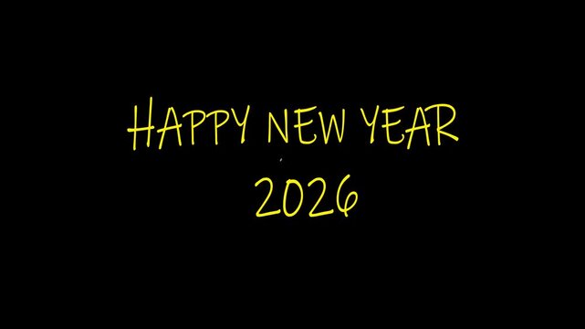 Happy New Year 2026 Celebration Text on Black Background with Confetti