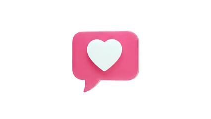 3D Speech Bubble with White Heart Icon on transparent background