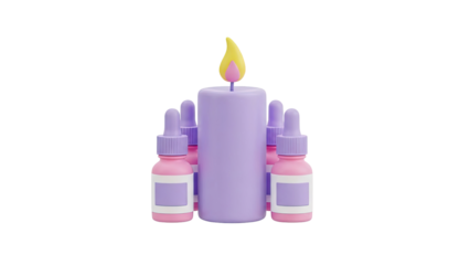 Candle and Dropper Bottles on transparent background