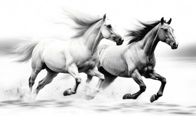 Obraz premium The wild essence of nature captured with horses racing against a blurred backdrop.