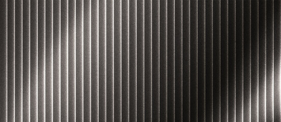 Fototapeta premium Abstract grainy ribbed glass background in grey tones with glossy curved texture, vertical light lines and smooth gradient for use in luxury design or digital surface visuals