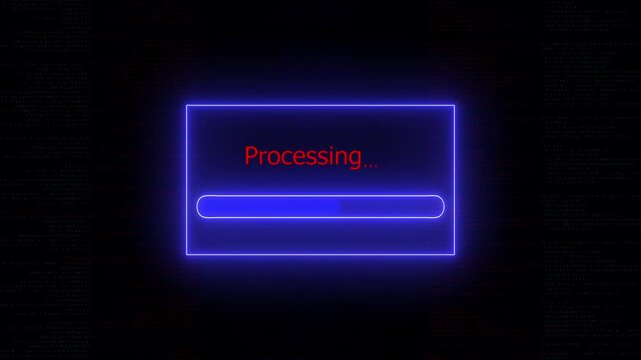 Neon Processing Loading Animation with Binary Code Background