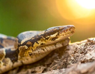 Obraz premium Close-up of a reptile with a patterned skin, basking in sunlight