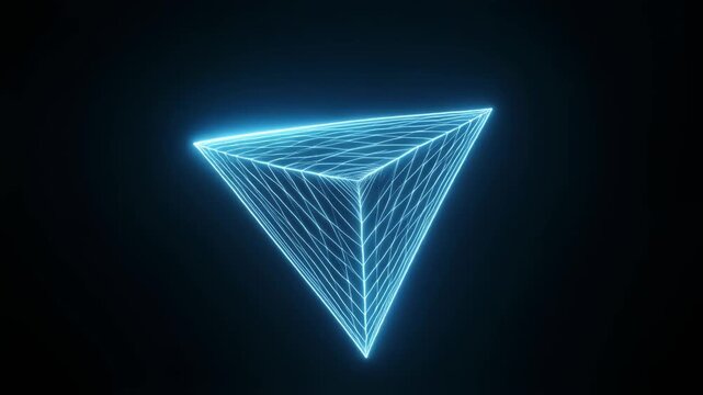 Glowing blue neon triangular shape on dark background.