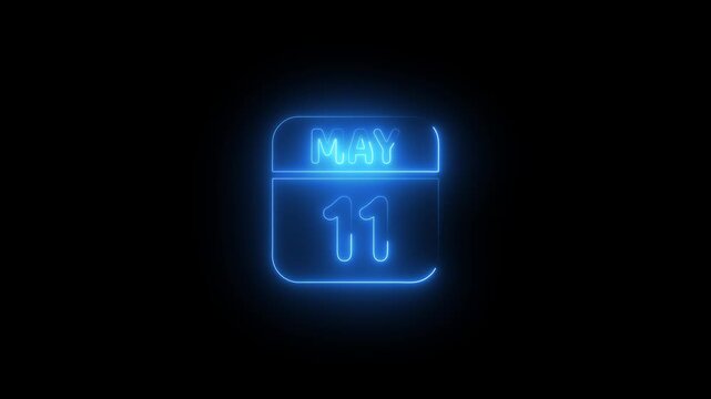 Glowing Blue Calendar May 11 Neon Date Marker