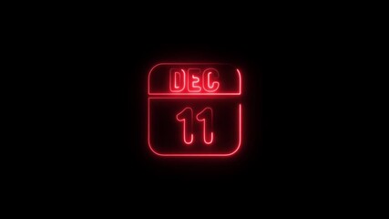 Neon Calendar December 11 Red Glowing Date Night Black Background