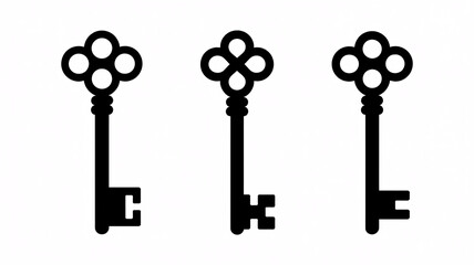 Obraz premium Three antique skeleton keys on white background