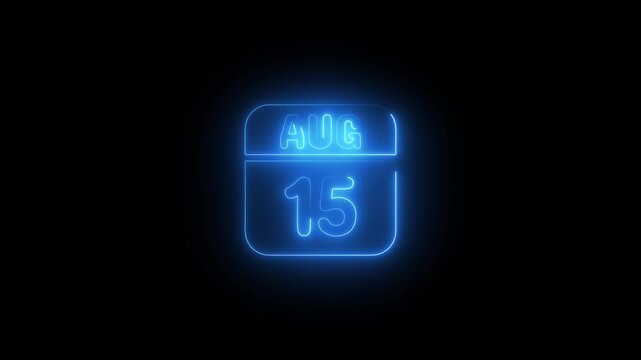 Neon Calendar August 15 Glowing Blue Date glowing date