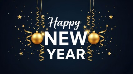 Happy new year celebration with golden decorations