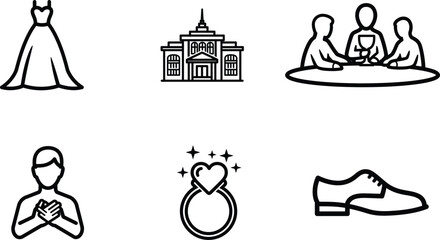 Fototapeta premium wedding icons including dress ring and people marriage symbols