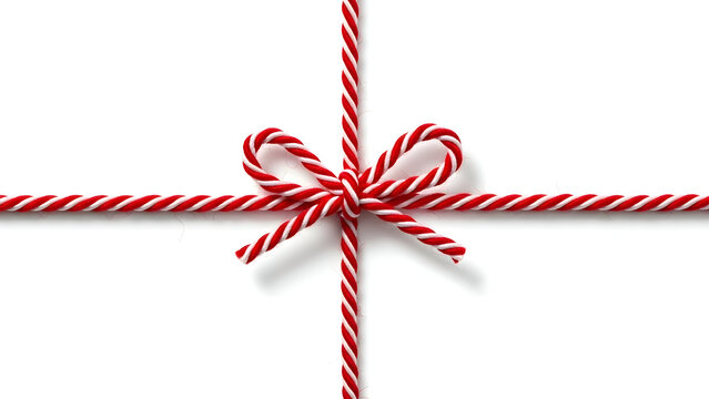 Festive gift bow wrapped with red and white striped ribbon