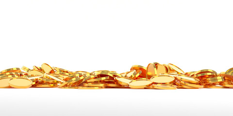 Abundance of golden coins against white background for wealth and prosperity theme. 3d render © VERSUSstudio