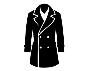coat icon, winter clothing icon, black and white vector illustration
