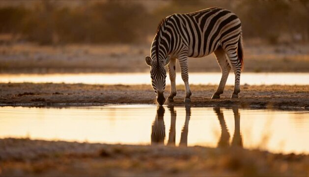 zebra stopping near water edge with subtle reflection visible perfect for international zebra day