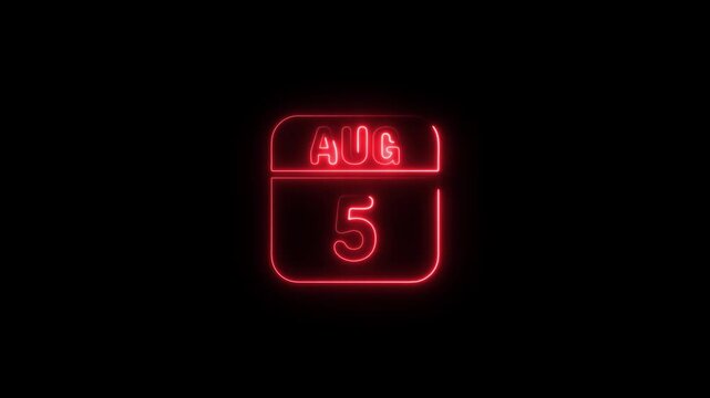 Neon Calendar August 5 Red Glowing Date Night Background