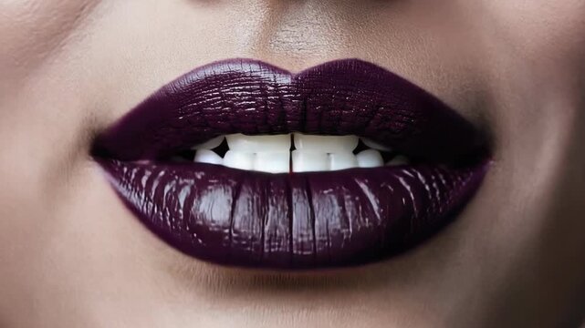Beautiful lips wearing purple lipstick