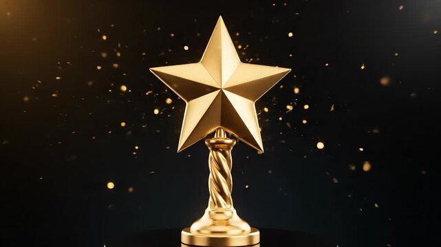 Golden star trophy shines under spotlight. Award symbolizes excellence and achievement. Celebratory atmosphere enhances recognition of success.