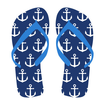 Logo flip flops. Icono calzado de playa. Chanclas con anclas de barco en la suela 