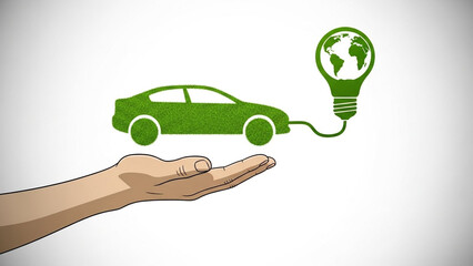 Eco friendly transportation concept with green car and light bulb