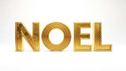 Golden Noel text with snowflake design on white background