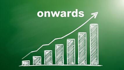 Business growth chart with upwards trend and green background