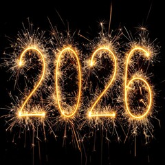 Sparkler-drawn digits spelling "2026" against a black backdrop