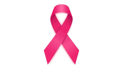 Vibrant pink breast cancer awareness ribbon on white background