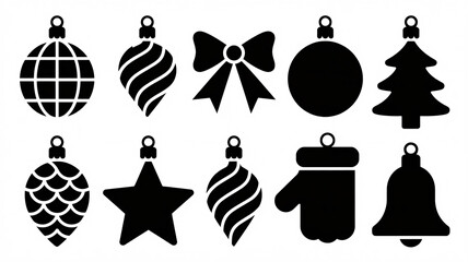 Black Christmas icons set including ornaments and symbols