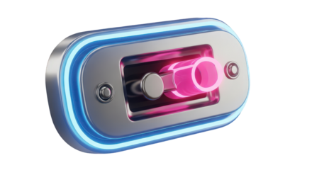 Futuristic smart home device with glowing blue and pink lights