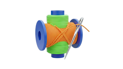 Sewing Thread and Needle with Colorful Spools - Isolated