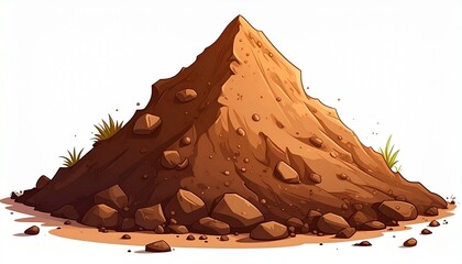 Dirt pile with small rocks and grass at construction site in daylight during summer season