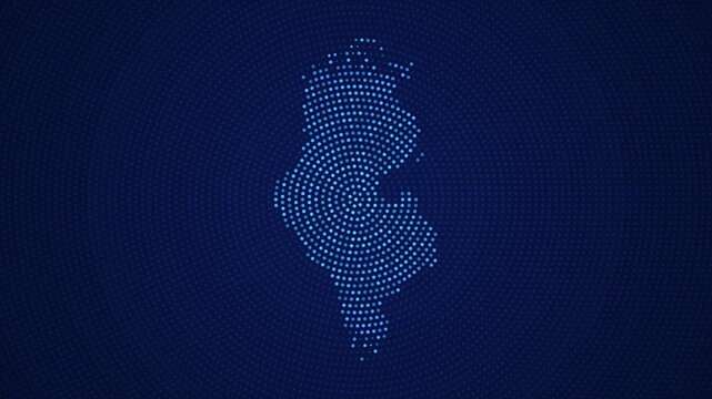 Tunisia Digital Map with Dotted Flicker and Scale Reveal Animation