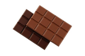 Obraz premium Two chocolate bars with different shades of brown on a white background dark chocolate