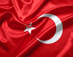 Obraz premium Close-up of a red flag with a white crescent and star
