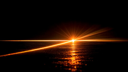 Abstract Golden Light Beam on Dark Horizon. Hope Concept, New Beginning.