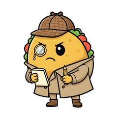 Grumpy taco detective holding notepad and pencil
