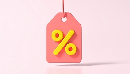 Pink tag with yellow percent symbol hangs against pink background