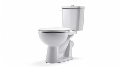 A pristine white toilet, featuring tank, bowl, and seat. Isolated
