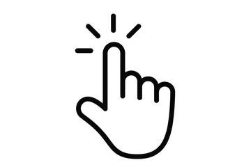Obraz premium Clicking hand cursor icon, pointer finger pressing interface button, computer mouse and tap gesture symbol,