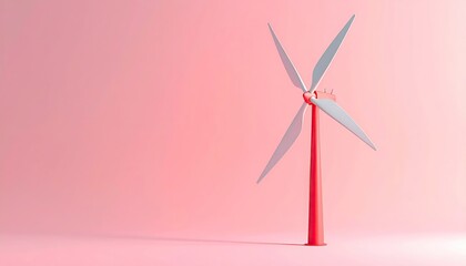 A minimalist wind turbine model against a pastel pink backdrop