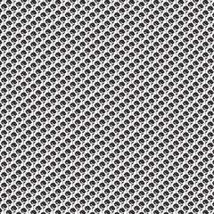 Vector seamless black and white pattern featuring a dark metallic mesh grid texture with silver chrome circles and an aluminum speaker grille design