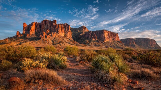 Dramatic ridge lines of the Superstition Mountains at sunset, Arizona