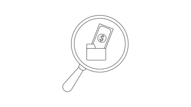 Magnifying glass over file folder dollar bill