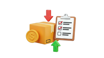 Shipping Process with Box, Checklist, and Dollar Coin