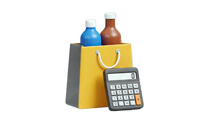 Shopping Bag with Bottles and Calculator - Budgeting Concept
