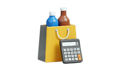 Shopping Bag with Bottles and Calculator - Budgeting Concept