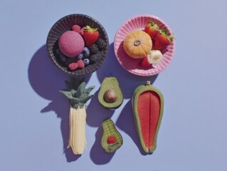 A vibrant arrangement of colorful fruits and smoothies showcasing healthy eating trends in a stylish flatlay.