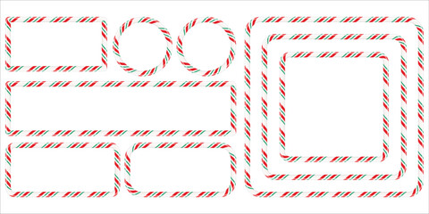 Candy cane frames and borders set for festive holiday design elements