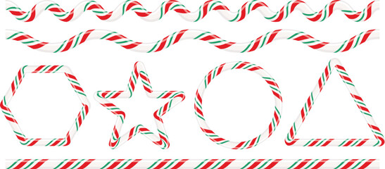 Festive candy cane borders and decorative elements for holiday designs and sweet treats